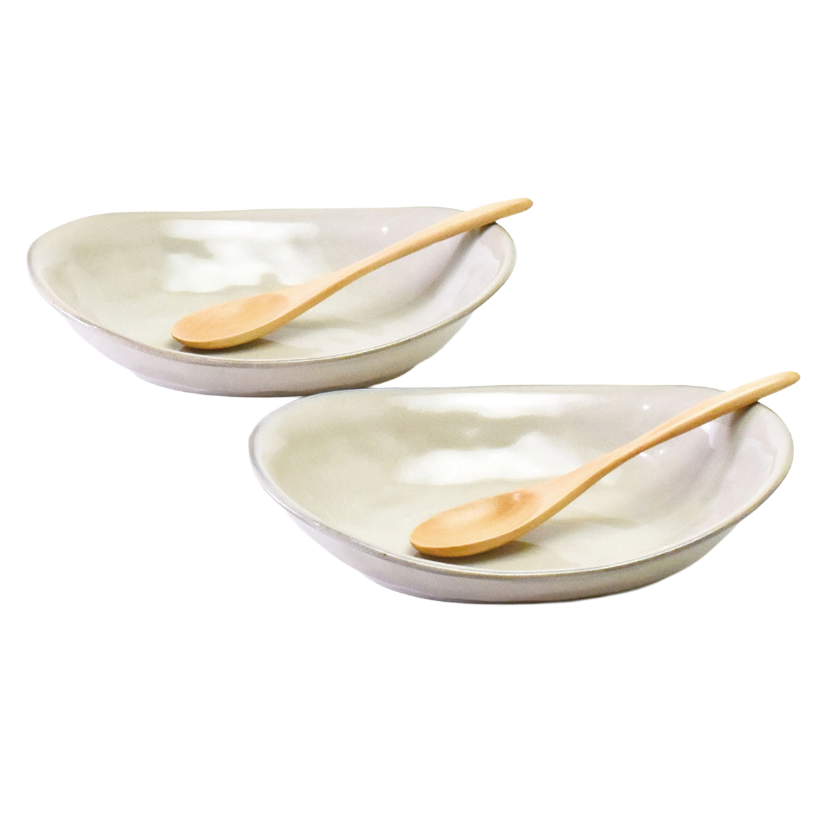 プレート ナチュラルカラー オーバル ペアセット 2枚入 ( スプーン付き 皿 お皿 ボウル 電子レンジ対応 食洗機対応 日本製 磁器 深型 食器 カレー皿 パスタ皿 おしゃれ ナチュラル 北欧風 和モダン )