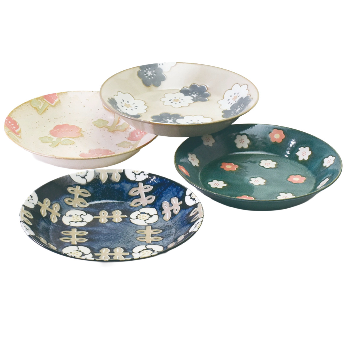 プレート ノルディックフラワー パスタ皿 4枚入 ( 食洗機対応 電子レンジ対応 美濃焼 磁器 日本製 深皿 皿 お皿 食器 パスタ カレー 北欧 花柄 洋食器 モダン おしゃれ )