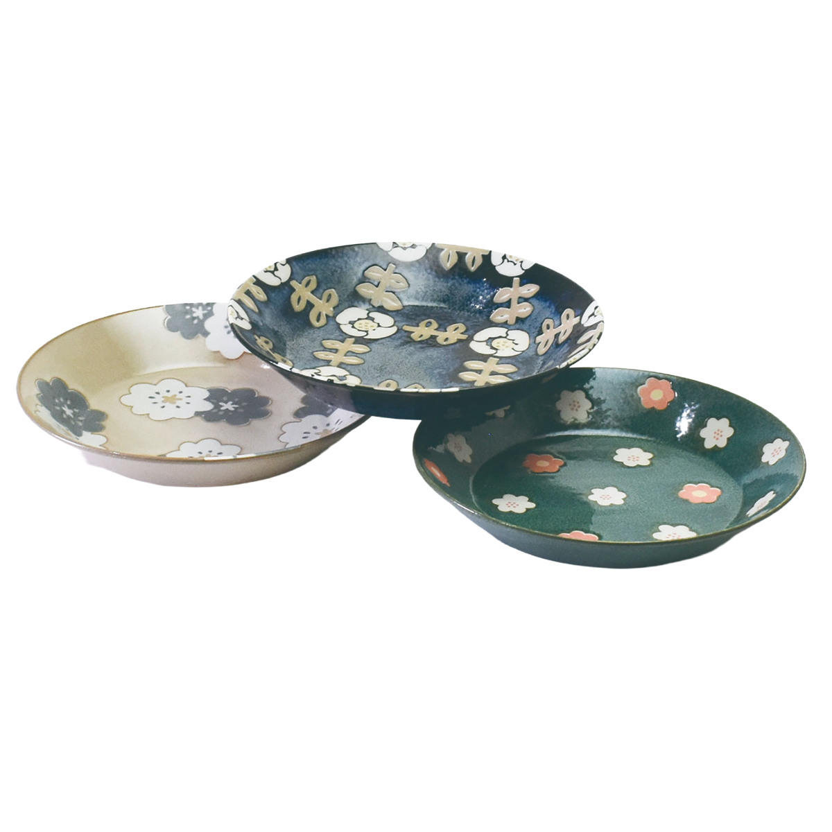 プレート ノルディックフラワー パスタ皿 3枚入 ( 食洗機対応 電子レンジ対応 美濃焼 磁器 日本製 深皿 皿 お皿 食器 パスタ カレー 北欧 花柄 洋食器 モダン おしゃれ )