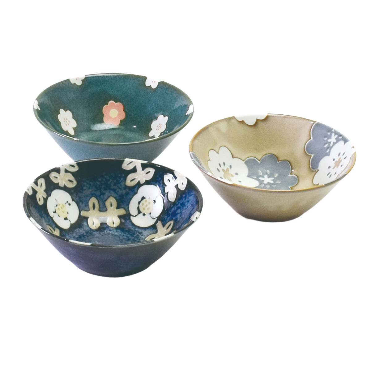 ボウル ノルディックフラワー 3個入 ( 食洗機対応 電子レンジ対応 美濃焼 磁器 日本製 鉢 器 うつわ 食器 北欧 花柄 洋食器 モダン おしゃれ )