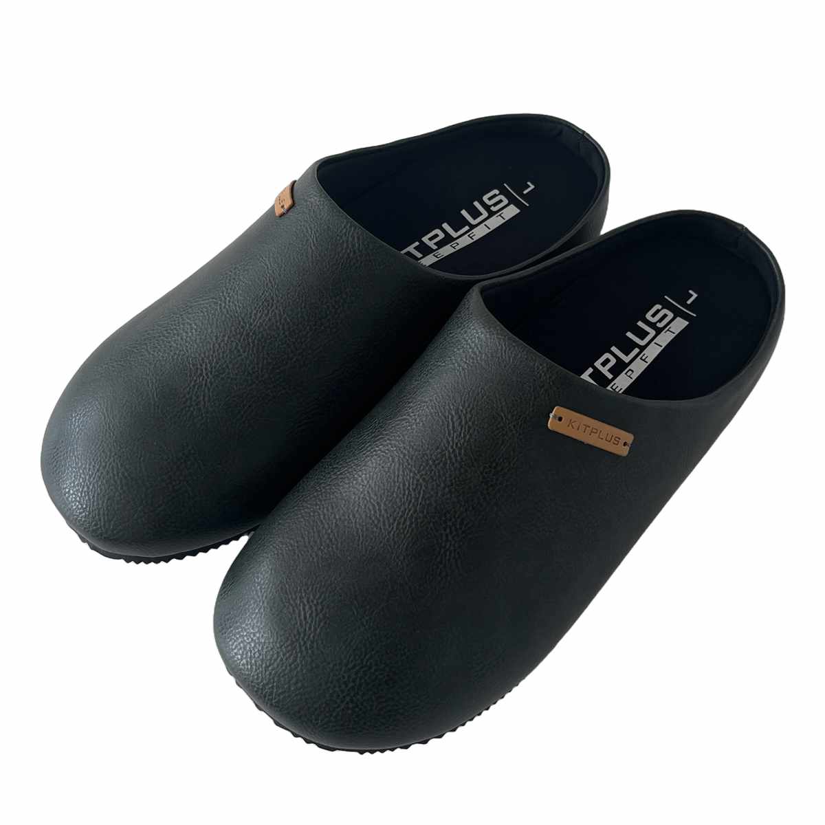 スリッパ KITPLUS KEEPFIT サボサンダル メンズ 26.0~27.5cm ( ルームシューズ 室内 外履き おしゃれ 厚底 フェイクレザー サボ ゴム底 オフィス 洗える インソール 屋外 合皮 プレゼント スーツに合う ) 【前閉じダークグリーン L】 前閉じダークグリーン L