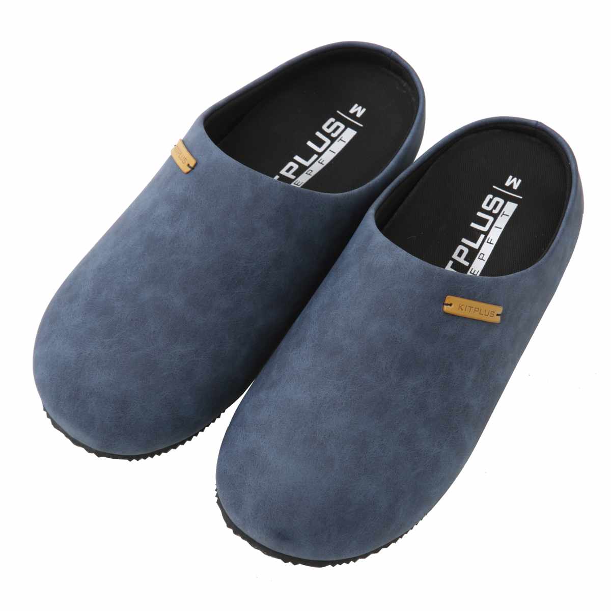 スリッパ KITPLUS KEEPFIT サボサンダル メンズ 26.0~27.5cm ( ルームシューズ 室内 外履き おしゃれ 厚底 フェイクレザー サボ ゴム底 オフィス 洗える インソール 屋外 合皮 プレゼント スーツに合う ) 【前閉じネイビー M】 前閉じネイビー M