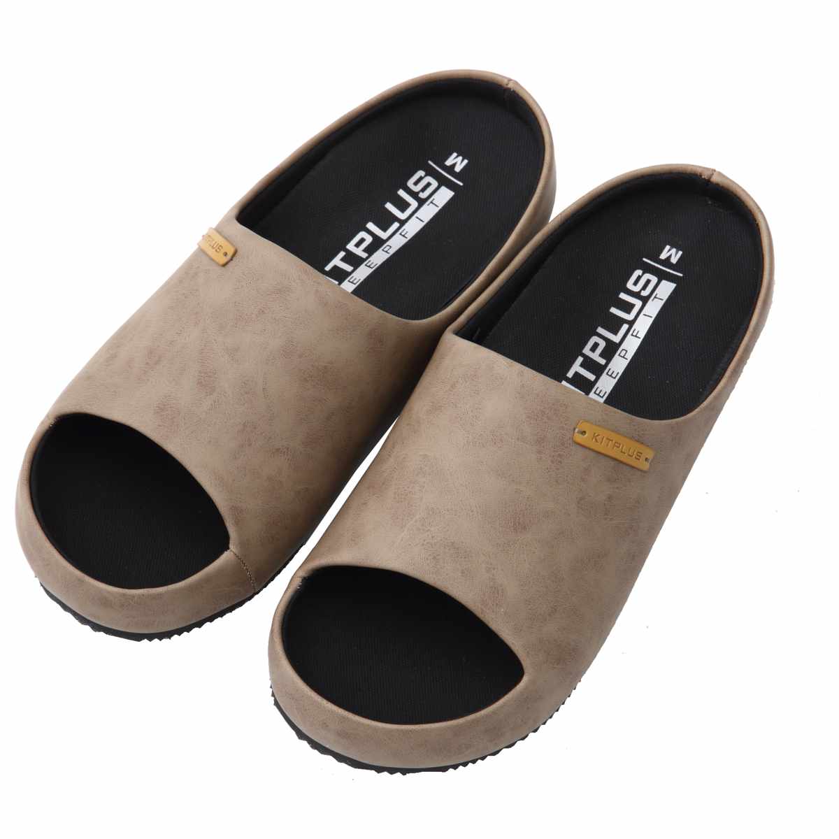 スリッパ KITPLUS KEEPFIT サボサンダル メンズ 26.0~27.5cm ( ルームシューズ 室内 外履き おしゃれ 厚底 フェイクレザー サボ ゴム底 オフィス 洗える インソール 屋外 合皮 プレゼント スーツに合う ) 【前開きモカ M】 前開きモカ M