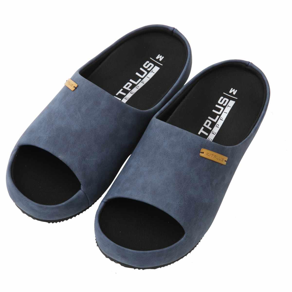 スリッパ KITPLUS KEEPFIT サボサンダル メンズ 26.0~27.5cm ( ルームシューズ 室内 外履き おしゃれ 厚底 フェイクレザー サボ ゴム底 オフィス 洗える インソール 屋外 合皮 プレゼント スーツに合う ) 【前開きネイビー M】 前開きネイビー M