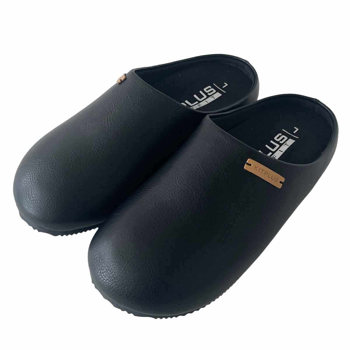 スリッパ KITPLUS KEEPFIT サボサンダル レディース 23.0~24.5cm ( ルームシューズ 室内 外履き おしゃれ 厚底 フェイクレザー サボ ゴム底 オフィス 洗える インソール 屋外 合皮 プレゼント ) 【前閉じブラック L】 前閉じブラック L