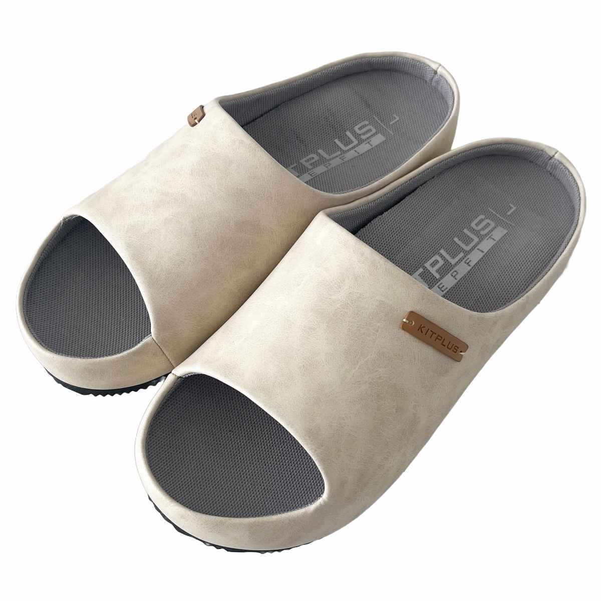 スリッパ KITPLUS KEEPFIT サボサンダル レディース 23.0~24.5cm ( ルームシューズ 室内 外履き おしゃれ 厚底 フェイクレザー サボ ゴム底 オフィス 洗える インソール 屋外 合皮 プレゼント ) 【前開きアイボリー L】 前開きアイボリー L