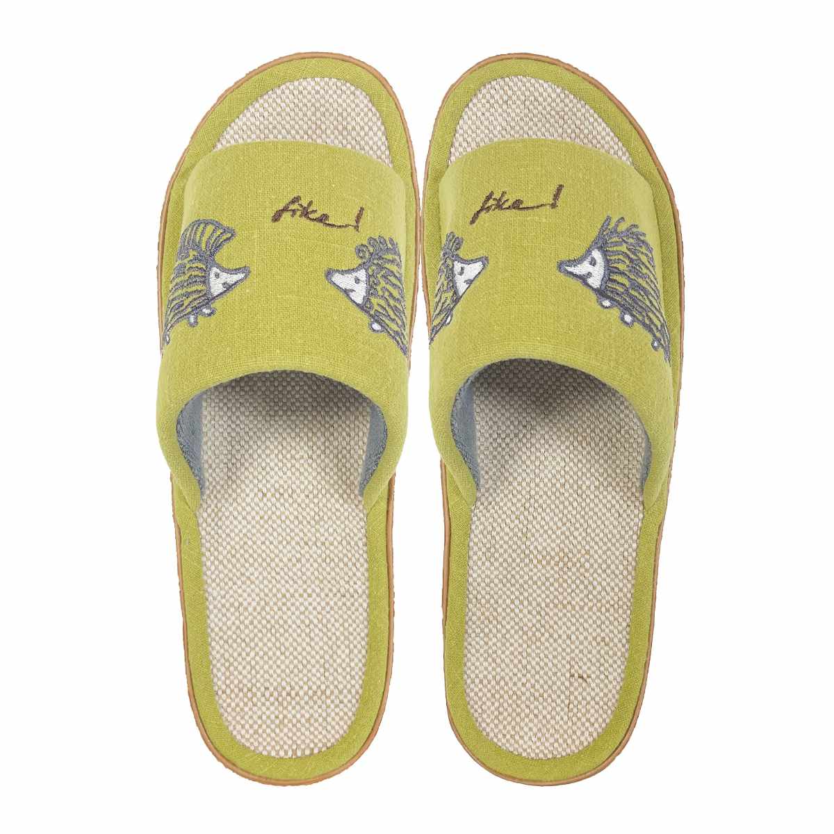 スリッパ リサ・ラーソン はりねずみルームサンダル M 約22.0~23.0cm ( 室内 レディース 夏用 リサラーソン ハリネズミ 雑貨 前開き 麻 綿 EVA ルームスリッパ トイレ インテリア雑貨 自宅 室内用 静音 北欧 ) 【グリーン】 グリーン