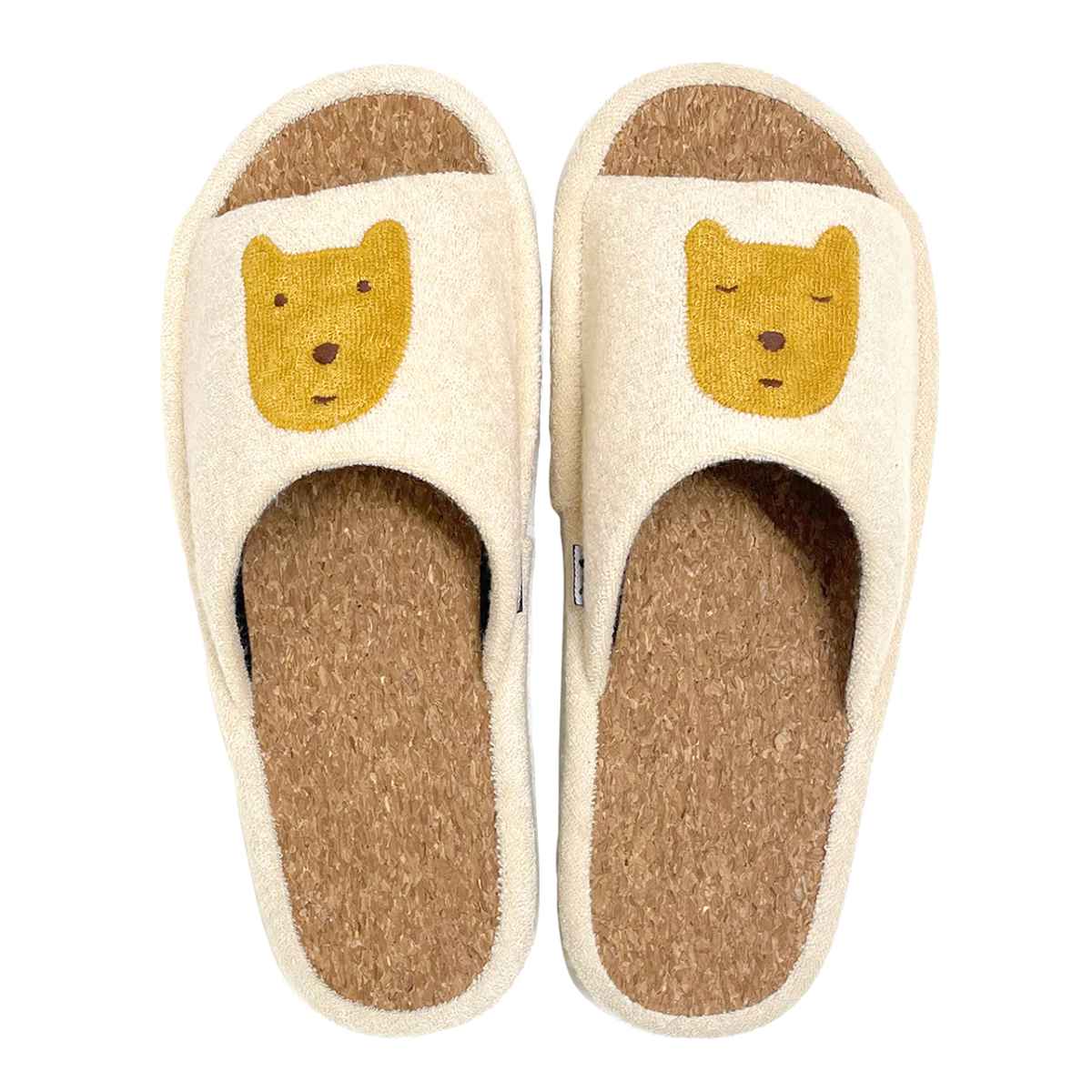 スリッパ のほほん M 約23.0cm ( 室内 レディース マタノアツコ コルクスリッパ パイル生地 アップリケ 刺繍 前開き ルームスリッパ トイレ インテリア雑貨 自宅 室内用 静音 くま ) 【ベージュ】 ベージュ