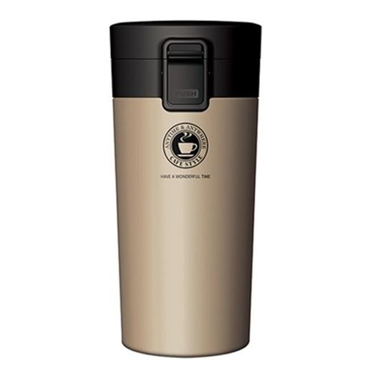 水筒 370ml ステンレス ワンタッチ 真空断熱携帯タンブラー コーヒー ( ワンプッシュ 保温 保冷 コーヒー用 ステンレスマグボトル おしゃれ タンブラー 持ち歩き 蓋付き ステンレス製 ふた付き マグ ボトル カフェマグ ) 【シャンパンゴールド】 シャンパンゴールド