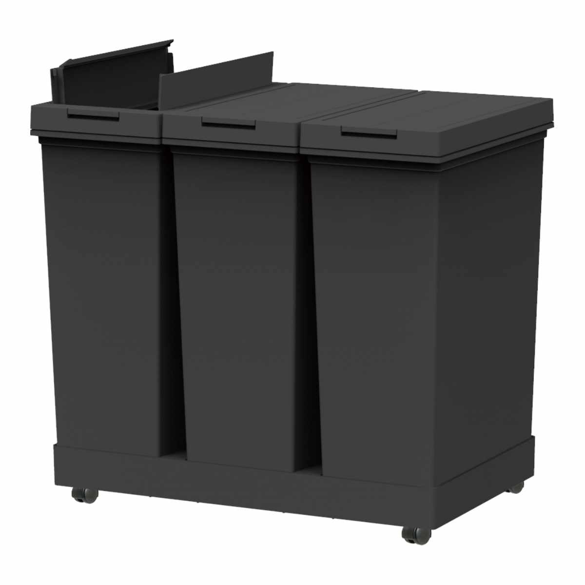 ゴミ箱 20L×3個 棚下で使える 両開き 3分別ワゴン プッシュダスト 袋止め付き ( ごみ箱 20リットル 3個 棚下 手で開ける ふた付き 便利 シンプル 日本製 袋が見えにくい スリム キッチン ダストボックス 角型 ) 【ブラック】 ブラック