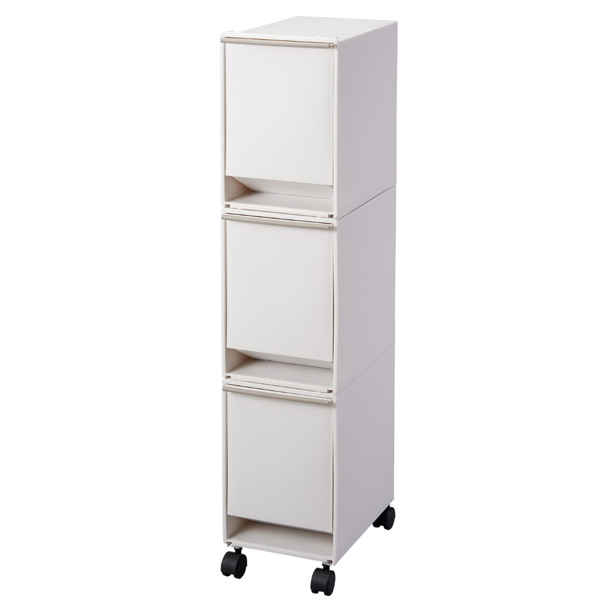 ゴミ箱 37.5L 3段 資源ゴミ分別 キッチン ( ごみ箱 37.5リットル 3分別 フラップ ふた付き 縦型 スリム 幅22.5cm 隙間 収納棚 ストッカー ダストボックス 引き出し フラップ棚 分別ゴミ箱 キャスター付き 収納 ) 【ホワイト】 ホワイト