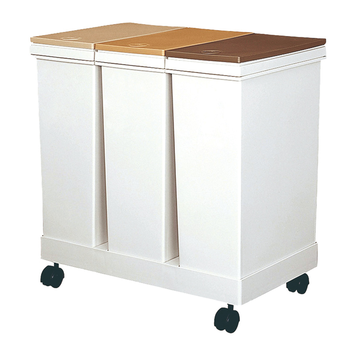 ゴミ箱 60L 分別 横型 3分別ワゴン キャスター付き ( ごみ箱 60リットル 20L 3個 セット ワンプッシュ 台座付き キッチン ふた付き 20リットル おしゃれ シンプル 押しふた 3分別 室内 台所 リビング スリム ) 【ブラウン】 ブラウン