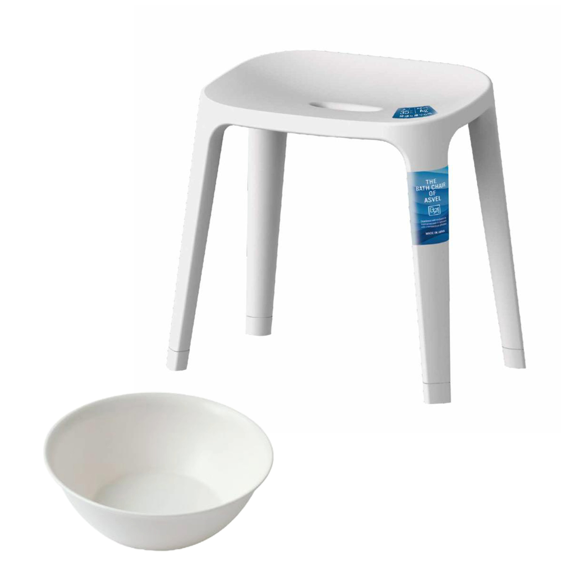 風呂椅子 座面高35cm 湯桶 2点セット バスチェアEX ( 風呂いす バスチェア お風呂 腰掛け 座面高35 風呂桶 湯おけ 風呂イス 椅子 4本脚 高さ35cm すべり止め ブラック ホワイト ベージュ グレー ) 【ホワイト】 ホワイト