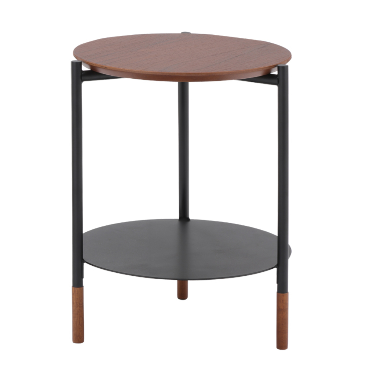 サイドテーブル 高さ50cm 円形 UNITY ( テーブル 棚付き 収納付き ソファサイド 天然木 木製 スチール脚 丸型 ソファテーブル ミニテーブル 丸テーブル ベッドサイド コーヒーテーブル 木製テーブル カフェテーブル チェアサイド ) 【ダークブラウン】 ダークブラウン