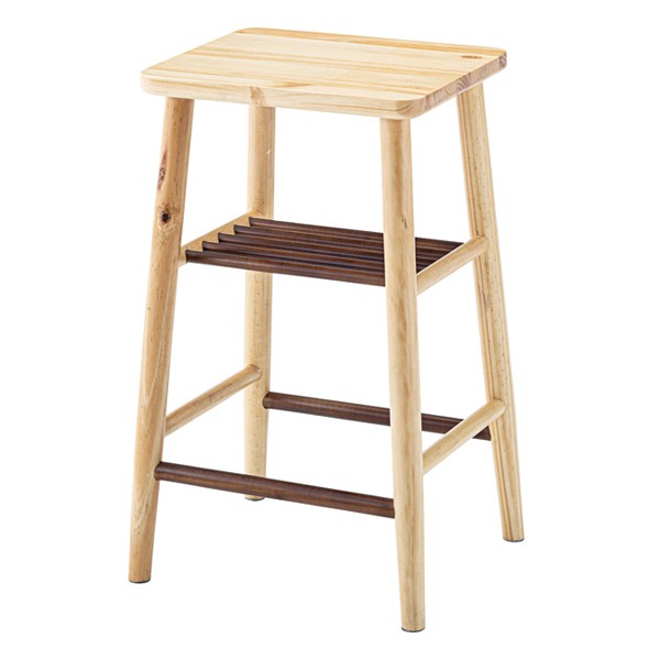 スツール 2脚セット 高さ60cm 木製 天然木 カウンター ハイスツール ラック 収納 踏み台 椅子 イス 腰掛 ( チェア いす チェアー 1人掛け ハイチェア 腰掛け キッチン ダイニング 四角 棚 カウンターチェア )