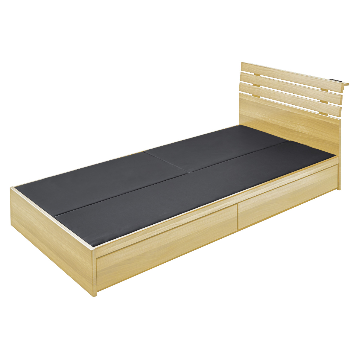 ベッド シングルベッド 収納付 引出し コンセント付 ブラウン ( ベット フレーム シングル ベッド下収納 収納 ヘッドボード 引きだし 引き出し 付き 木製ベット ベッドフレーム 2口 コンセント ) 【ナチュラル】 ナチュラル