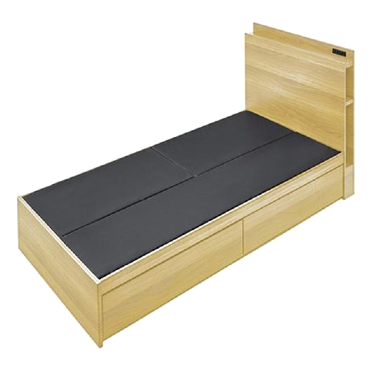 ベッド シングルベッド 収納 宮付 引出し コンセント付 ブラウン ( ベット フレーム シングル ベッド下収納 棚 宮 付き ヘッドボード 引きだし 引き出し 木製ベット ベッドフレーム 2口 コンセント ) 【ナチュラル】 ナチュラル