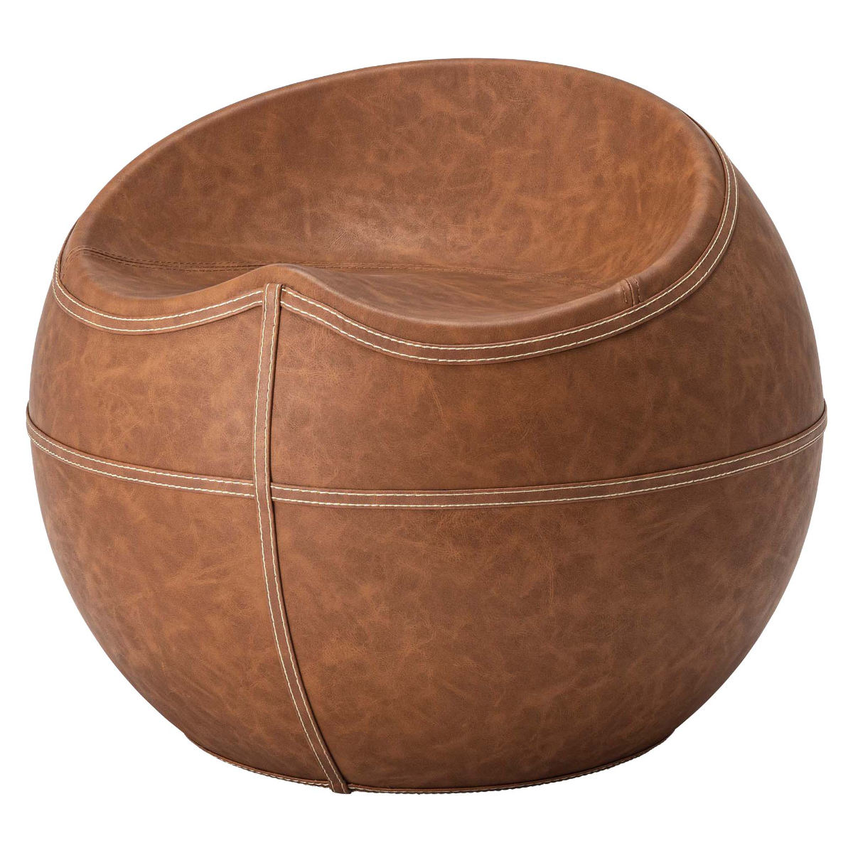 スツール 座面高35cm 円型 ソフトレザー ( レザー調 丸 椅子 ラウンド チェア 腰掛け ステッチ ブラウン グレー モダン ビンテージ調 おしゃれ 高級感 ホテルライク ) 【ブラウン】 ブラウン