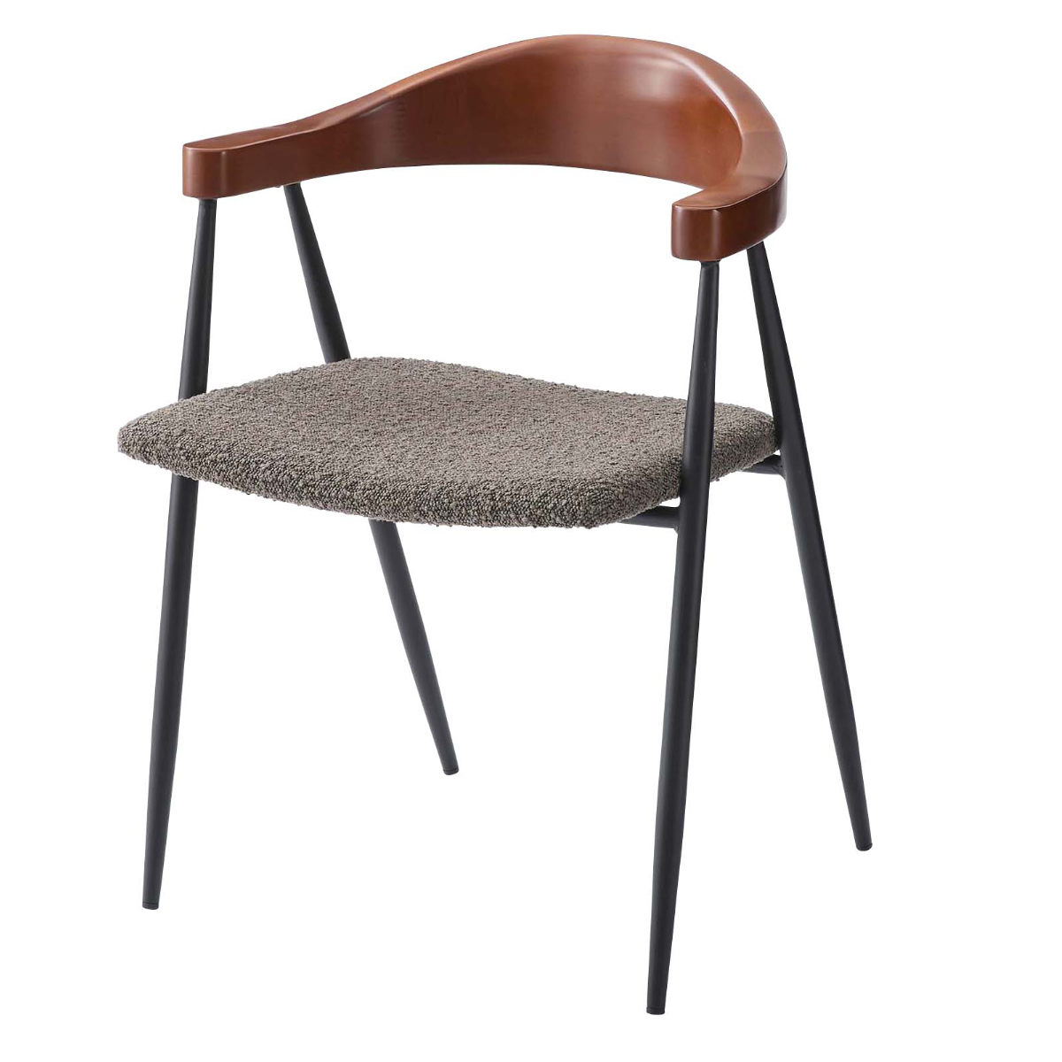 ダイニングチェア 座面高44cm スチール脚 ( チェア 椅子 ファブリック 曲木 ブラウン グレー 肘付き 肘掛 異素材 シンプル ビンテージ調 ) 【ブラウン】 ブラウン