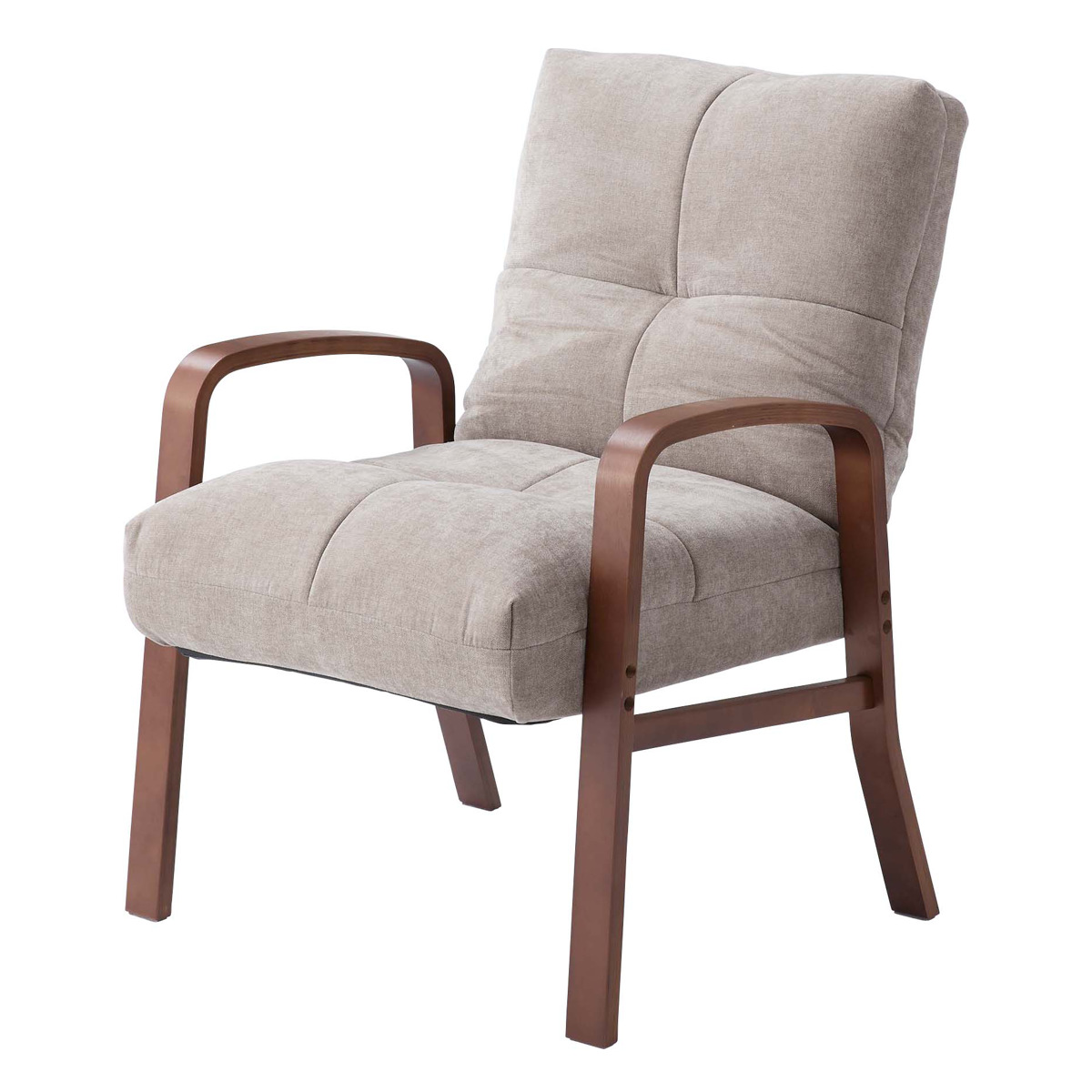 高座椅子 座面高44.5cm 6段階リクライニング 肘掛け付き ( チェア 椅子 ソファ 1人掛け 高さ調節 リクライニングチェア 折りたたみ 肘付き 高齢者 コンパクト ファブリック リビング 読書 木製 軽量 折り畳み ) 【ベージュ】 ベージュ