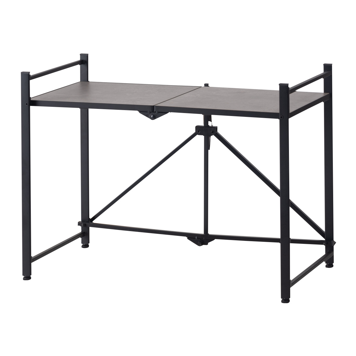 レンジ上ラック 幅62cm 折りたたみ 石目調 ( レンジ台 ラック 棚 キッチンラック レンジボード 完成品 キッチン収納 カウンター上 畳める ブラック ホワイト 省スペース ) 【ブラック】 ブラック