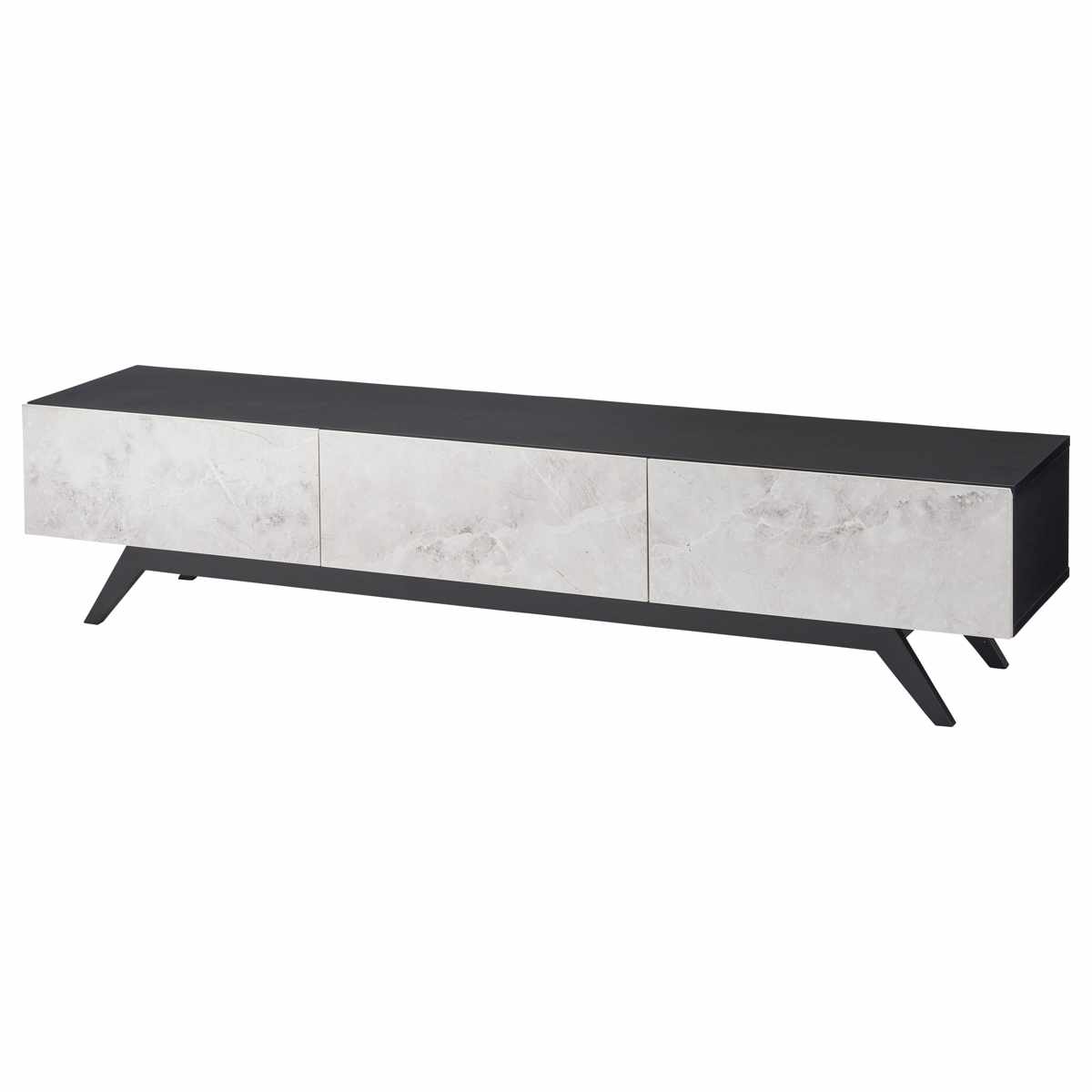 form ローボード 幅180cm リンデン 80型対応 完成品 ( テレビ台 TV台 テレビボード お掃除ロボット対応 フォーム 大理石調 リビングボード フラップ扉 引き出し ブラック ナチュラル ) 【ブラック】 ブラック