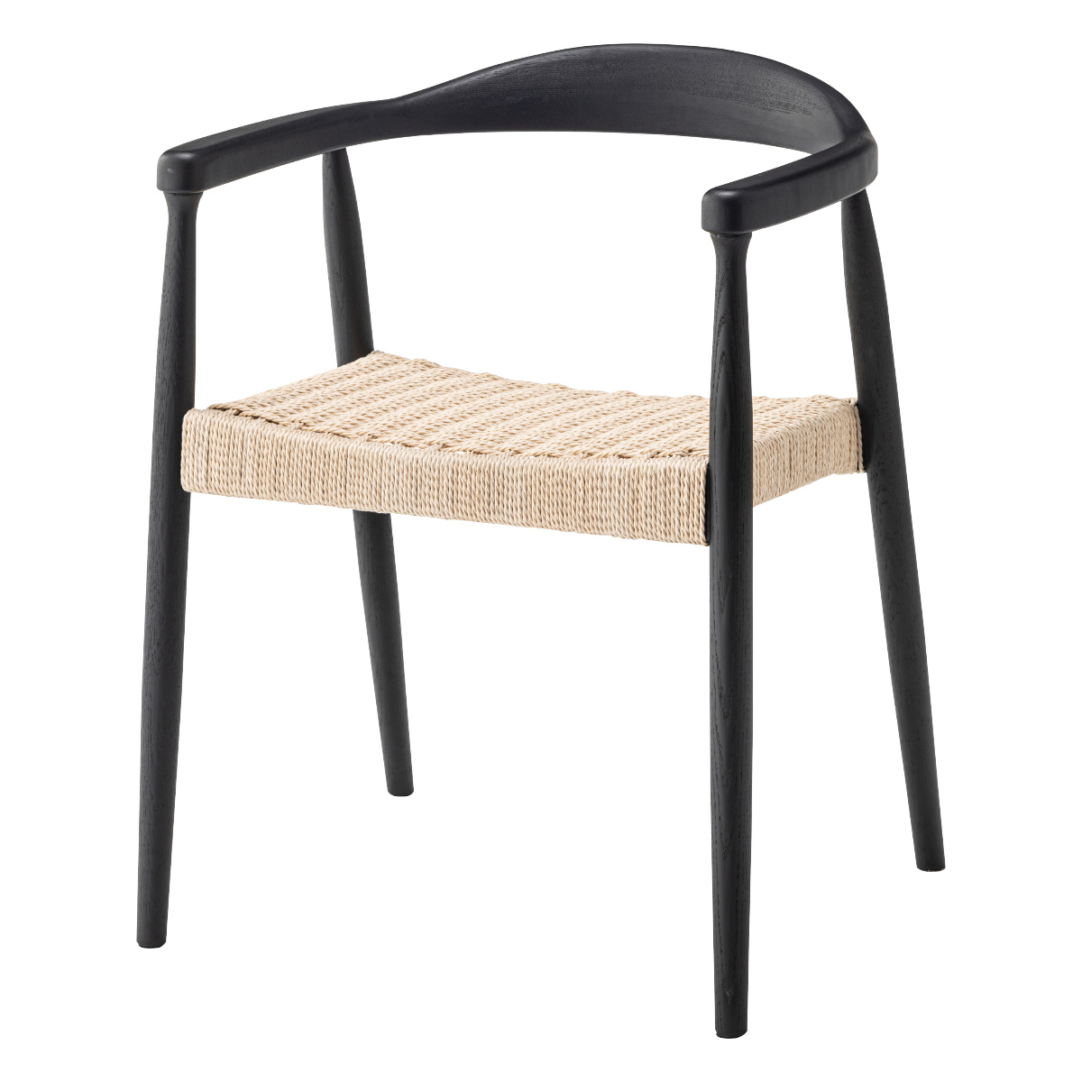 ダイニングチェア 座面高43cm ペーパーコード アームチェア ローゼル form ( 完成品 食卓椅子 チェア ダイニング イス 椅子 木製 天然木 肘付き リビングチェア 鹿の子編み アッシュ 食卓 リビング ダイニングチェアー 木製椅子 ) 【ブラック】 ブラック