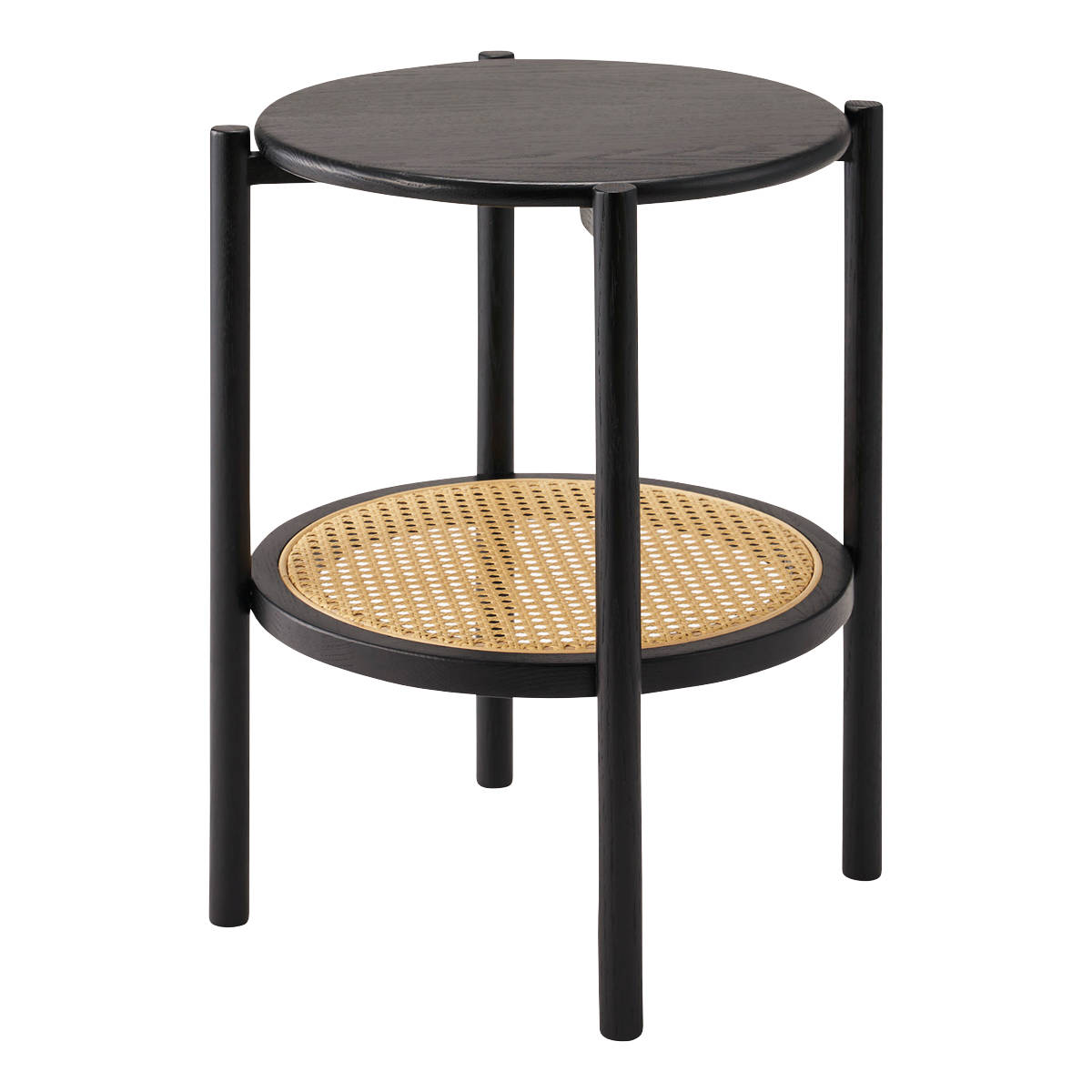 サイドテーブル 高さ50cm 円型 2段 チャービル form ( テーブル ソファサイド ベッドサイド 机 ミニテーブル 木製 天然木 丸 棚付き リビング リビングテーブル コーヒーテーブル ソファテーブル おしゃれ かごめ編み ) 【ブラック】 ブラック