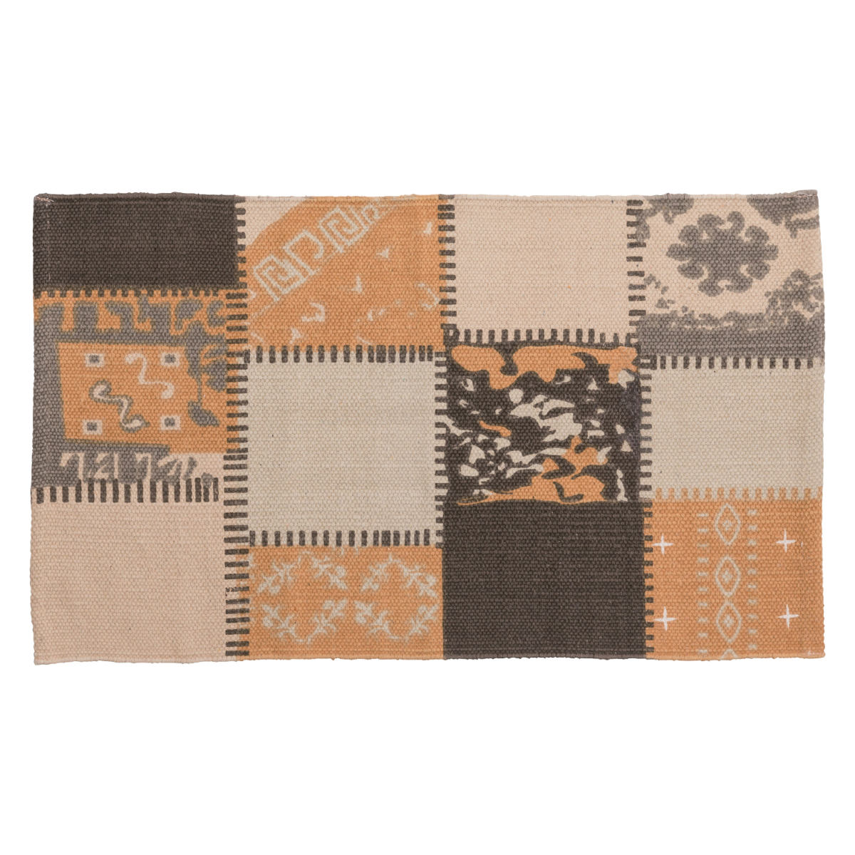 玄関マット 室内 パッチワークミニマット 45×75 ( マット ラグ コットン 敷物 インテリア おしゃれ 薄手 軽量 滑り止め 幅75cm キッチン リビング 寝室 洗面所 ランドリー 室内用マット 玄関 脱衣所 洗面 敷き物 綿 ) 【ベージュ】 ベージュ