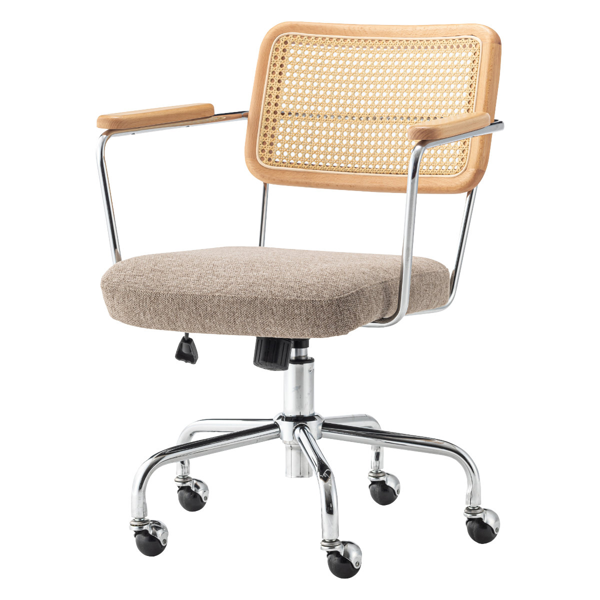 オフィスチェア 昇降式 座面高44~51cm デスクチェア エルダー form ( ワークチェア パソコンチェア キャスター付き ラタン調 天然木 木製 肘掛け スチール 学習椅子 勉強椅子 座面 高さ調節 イス オフィス 仕事 ) 【シルバー】 シルバー