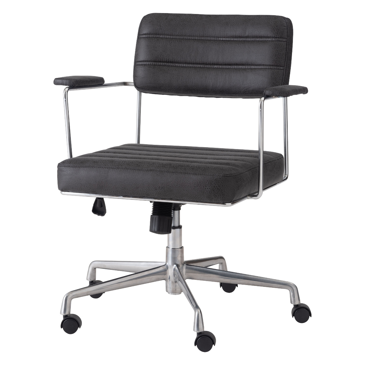 オフィスチェア 昇降式 座面高44~54cm デスクチェア ボラゴ form ( ワークチェア パソコンチェア レザー調 キャスター付き ロッキング機能 肘掛け 学習椅子 勉強椅子 座面 四角 高さ調節 イス オフィス 仕事 ) 【ブラック】 ブラック