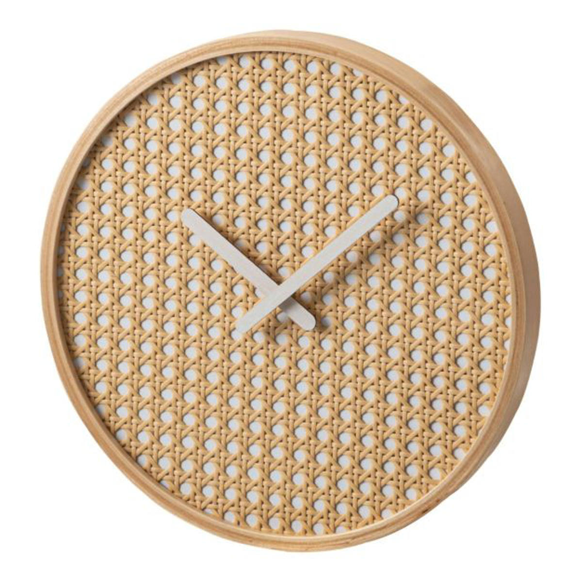 掛け時計 静音 秒針なし ラタン 北欧風 韓国風 ウォールクロック ( クロック 時計 壁掛け アナログ ナチュラル 網目デザイン ウッドフレーム 軽量 電池式 インテリア 子ども部屋 寝室 書斎 ) 【ナチュラル】 ナチュラル