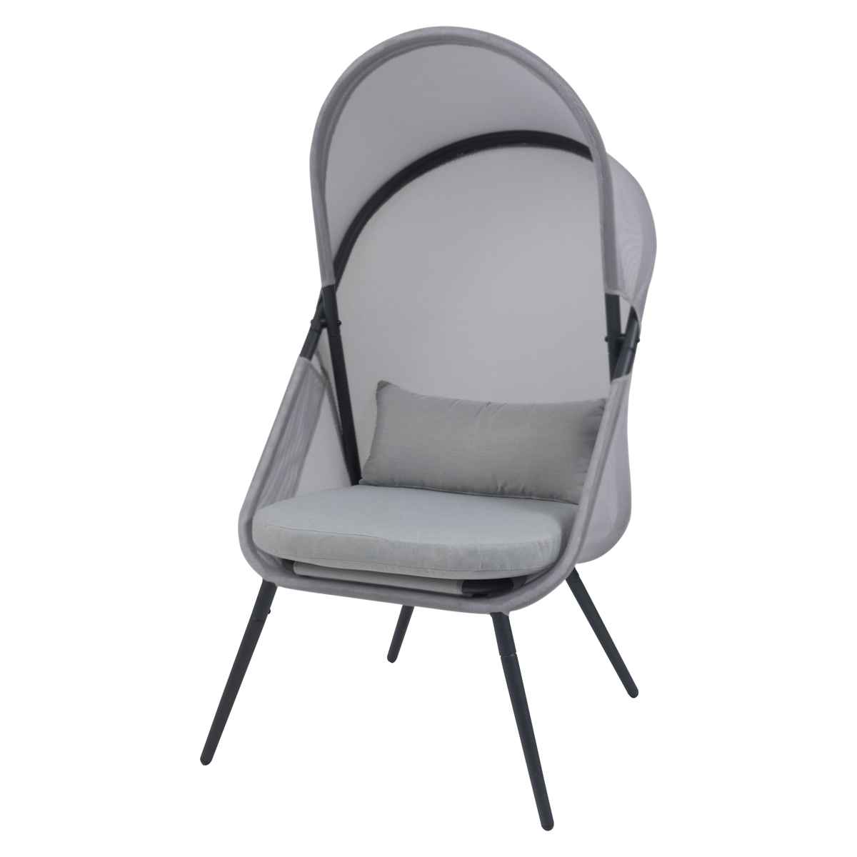 ガーデンチェア ルーフフォールディングチェア 屋外 ( チェア 椅子 リビング テラス リラックスチェア メッシュ 一人掛け アジアンテイスト モノトーン インテリア おしゃれ クッション 日よけ シェード 付き 屋内 )