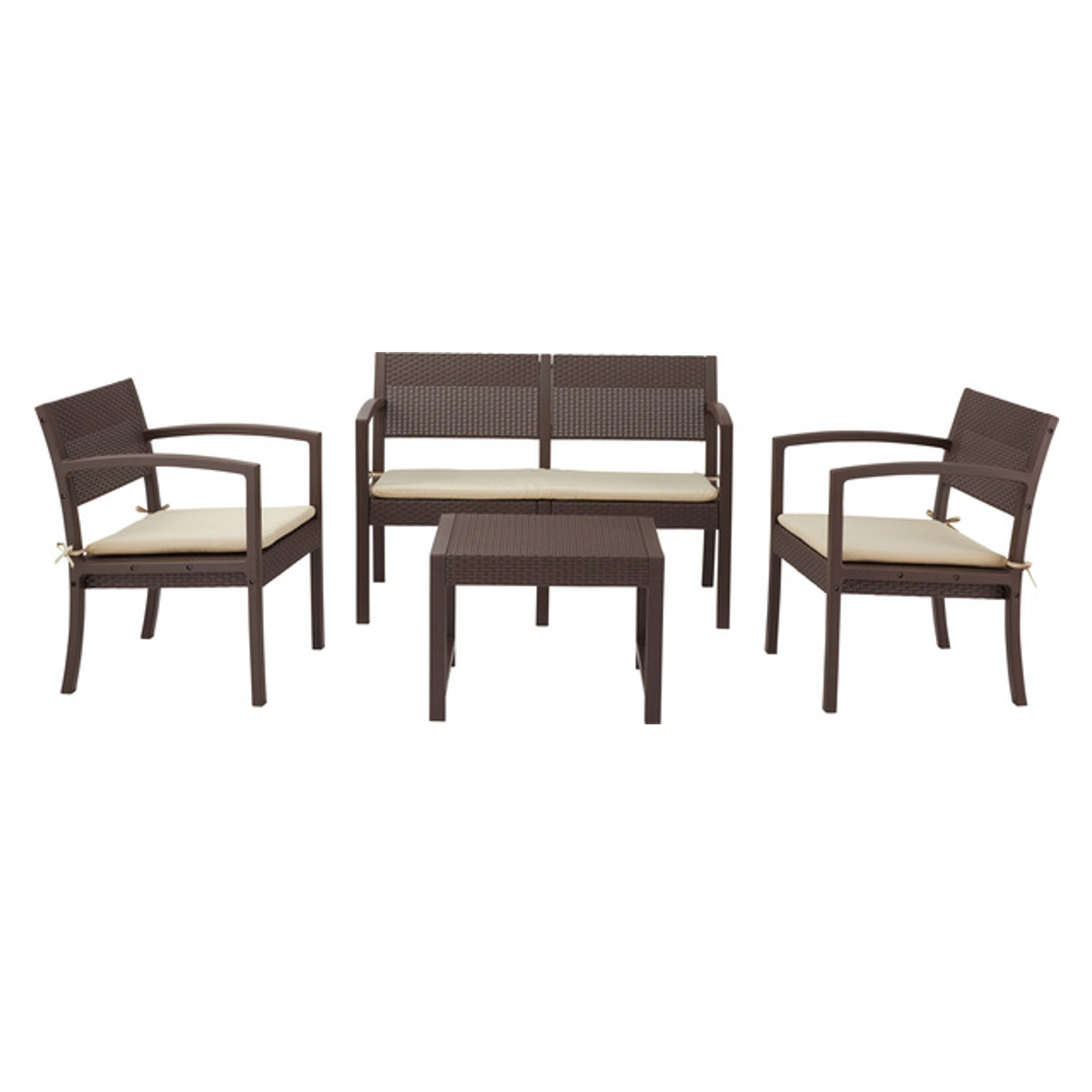 ガーデンリビング 4点セット ソファー テーブル ( ガーデンテーブル ガーデン ソファ 庭 屋外 机 センターテーブル カフェ風 チェア セット モダン アンティーク調 バルコニー クッション付き ラタン風 リゾート 高級感 )