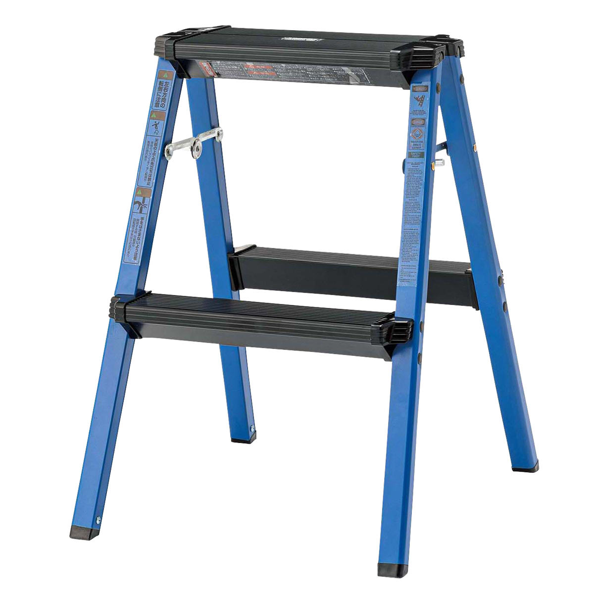 脚立 2段 ハイタイプ 踏み台 ステップスツール ( 折りたたみ アルミ 軽量 滑り止め ステップ 踏台 ステップ台 耐荷重100kg 完成品 アルミ脚立 軽い 洗車 DIY 掃除 折り畳み 腰掛け ) 【ブルー】 ブルー