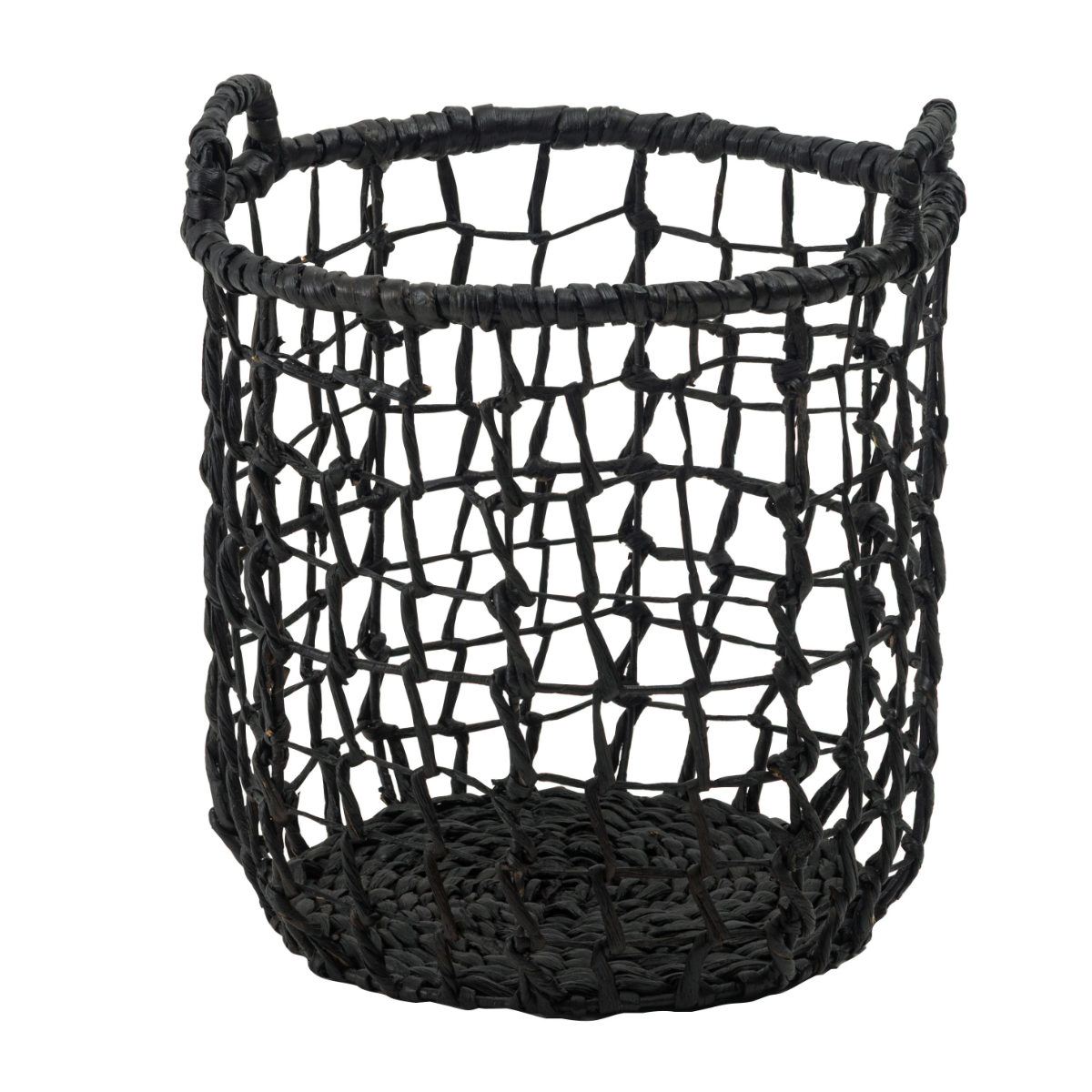 かご M 持ち手付き 天然素材 ウォーターヒヤシンス バスケット 収納 ( カゴ 籠 収納バスケット 収納ケース 入れ物 小物入れ ハンドメイド ラウンド 荷物入れ 衣類収納 ランドリーバスケット 水草 ナチュラル ) 【ブラック】 ブラック