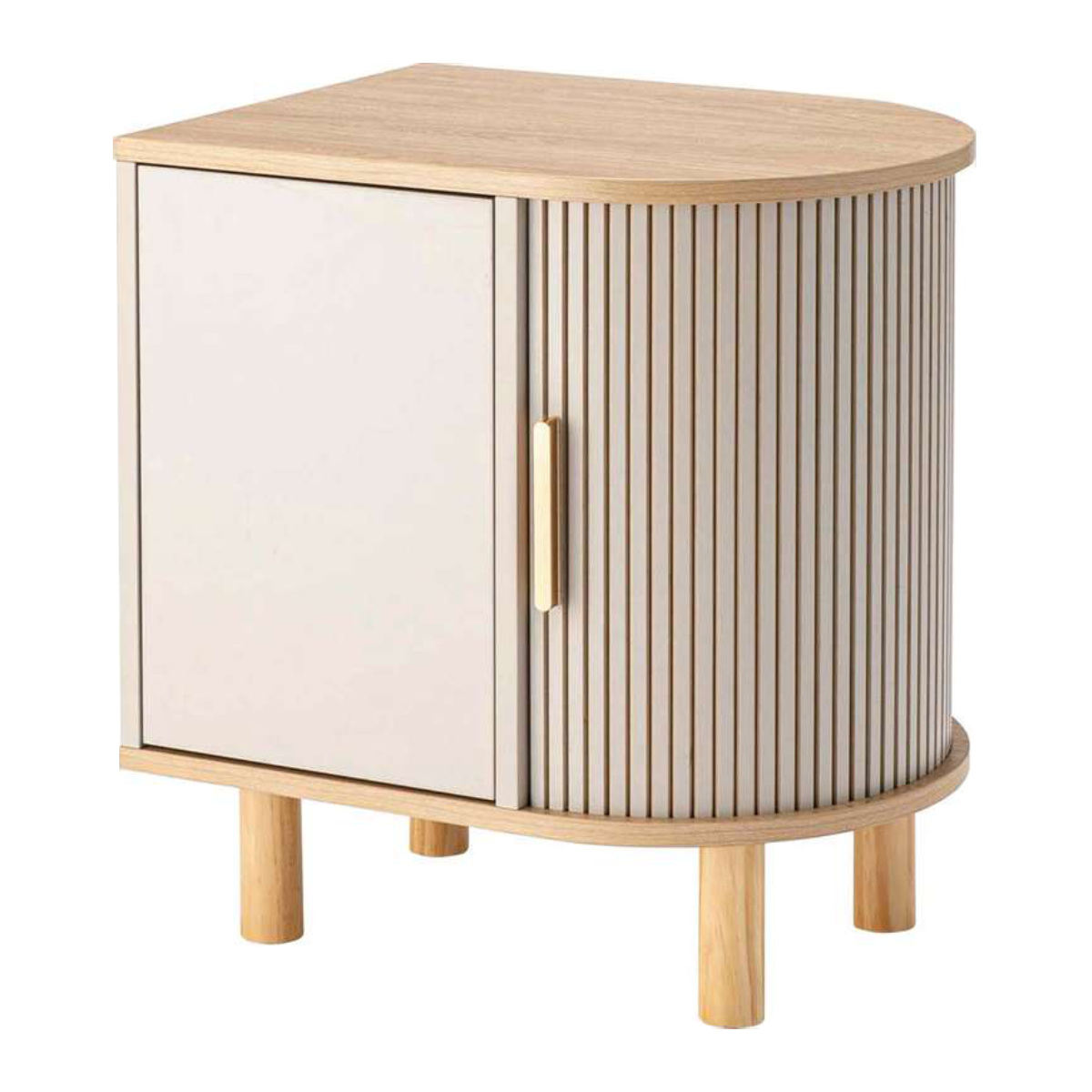 サイドテーブル 高さ52cm 半円 収納付き じゃばら式スライド扉 キャビネット ( テーブル 収納棚 ミニテーブル ソファサイド ベッドサイド リビング収納 サイドキャビネット ベッドテーブル ディスプレイ ナイトテーブル 木目調 ) 【グレー】 グレー