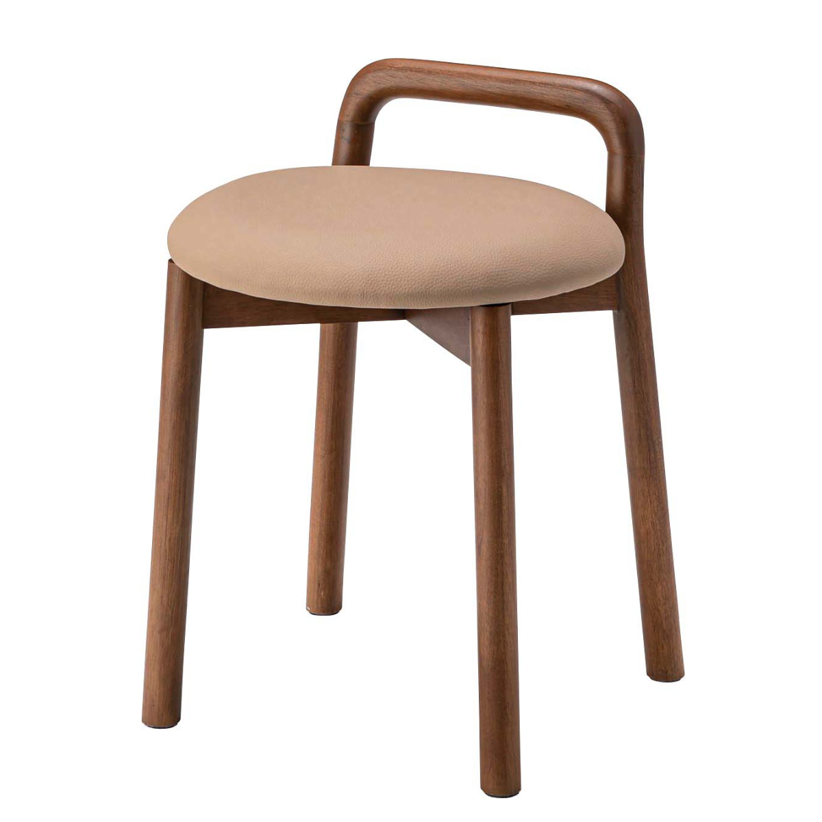 スツール 座面高46cm 持ち手付き 木製 ダイニングチェア ( チェア チェアー 1人掛け イス いす 椅子 腰掛け 天然木 丸 コンパクト レザー調 来客用 サブチェア 玄関 リビング キッチン ドレッサー ダイニング デスク ) 【ベージュ】 ベージュ