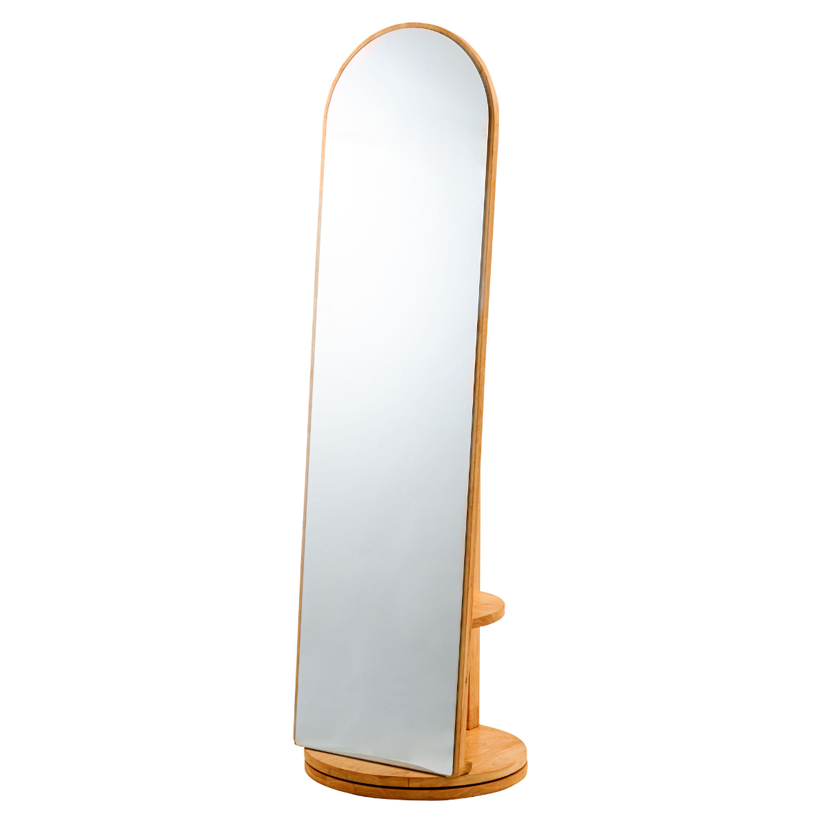 回転ミラー 幅45cm 収納棚付き Woodland ( 鏡 ミラー 全身鏡 収納 ナチュラル 360度回転 スタンド 木製フレーム ハンガーラック 棚付き 飛散防止加工 )