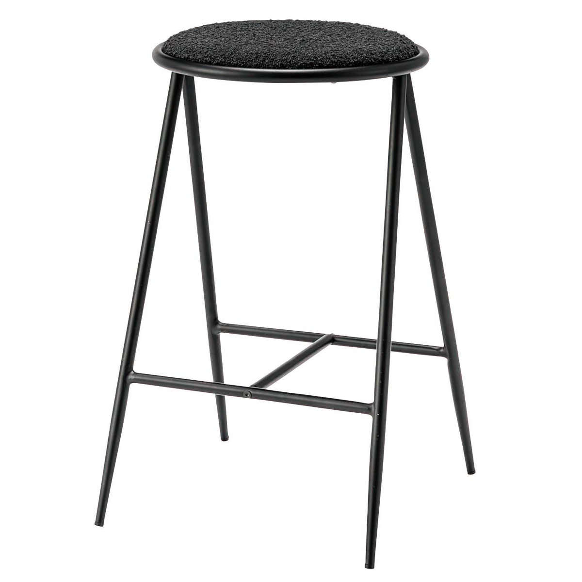 スツール 座面高65cm ハイタイプ カウンターチェア ( ハイチェア バーチェア 背もたれなし チェア チェアー カウンター イス 椅子 いす ファブリック フットレスト付き 足置き ダイニング カウンターテーブル スチール ) 【ブラック】 ブラック