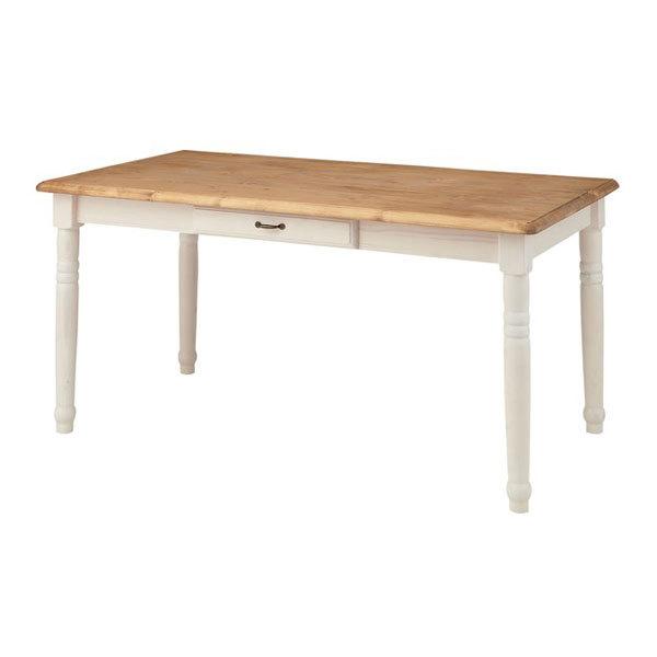 ダイニングテーブル 食卓 カントリー調 天然木 Midi 幅150cm （ テーブル 机 つくえ 木製 リビングテーブル 引き出し付き 引出付  フレンチカントリー かわいい おしゃれ バイカラー ）