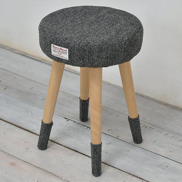 スツール 椅子 天然木フレーム ハリスツイード 座面高42cm ( 天然木 イス いす チェア チェアー HarrisTweed 円形スツール 丸型 シンプル ナチュラル 北欧 北欧風 おしゃれ お洒落 ) 【 グレー 】 グレー