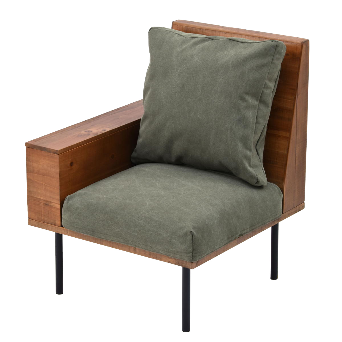ソファ 1人掛け 収納庫肘置き 幅66cm 組み合わせ infinite ( ソファー 脚 取り外し チェア ローソファ コンパクト 木製 天然木 リビングソファ 肘掛け ファブリック カバー ダイニングソファ 連結 レイアウト おしゃれ 収納付き ) 【キャンバスグリーン】 キャンバスグリーン