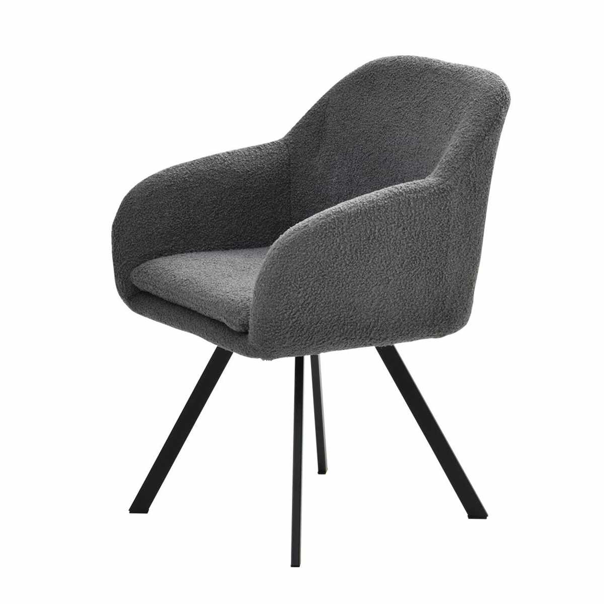 ダイニングチェア 回転式 座面高44cm ブークレ生地 ラウンドチェア Mofuru ( 回転 食卓椅子 チェア チェアー イス 椅子 いす 肘付き ダイニング ふわふわ 肘掛け 簡単組立 デスクチェア ファブリック 食卓 リビング 回転椅子 ) 【グレー】 グレー