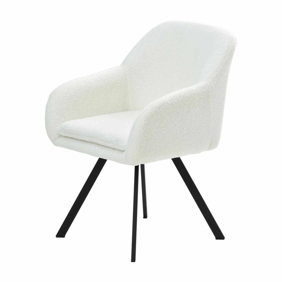 ダイニングチェア 回転式 座面高44cm ブークレ生地 ラウンドチェア Mofuru ( 回転 食卓椅子 チェア チェアー イス 椅子 いす 肘付き ダイニング ふわふわ 肘掛け 簡単組立 デスクチェア ファブリック 食卓 リビング 回転椅子 ) 【ホワイト】 ホワイト