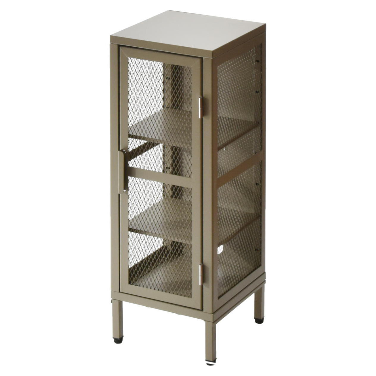 BURUCK スリムメッシュキャビネット 3段 ( キャビネット スチール 扉 片開き メッシュ 棚 幅28cm ラック 飾り棚 スリム ディスプレイ キッチン リビング シューズラック 小物収納 ブラック ホワイト カーキ ) 【カーキ】 カーキ