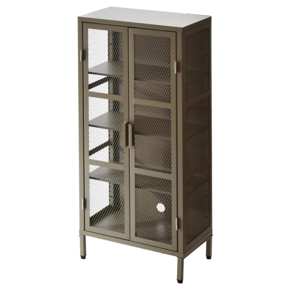 BURUCK ワイドメッシュキャビネット 4段 ( キャビネット スチール 扉 観音開き 両開き メッシュ 棚 幅50.5cm ラック 飾り棚 スリム ディスプレイ キッチン リビング シューズラック 小物収納 ブラック ホワイト カーキ ) 【カーキ】 カーキ