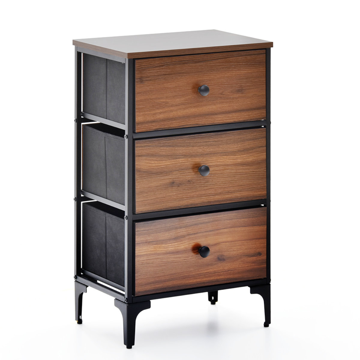 チェスト 3段 幅45cm 木目調 リバーシブル 天板付き 脚付き ( 両面 引出し 棚 ラック 収納 アメリカン レトロ 衣類収納 お掃除ロボット対応 軽量 三杯 引手付き 衣替え スチールフレーム )