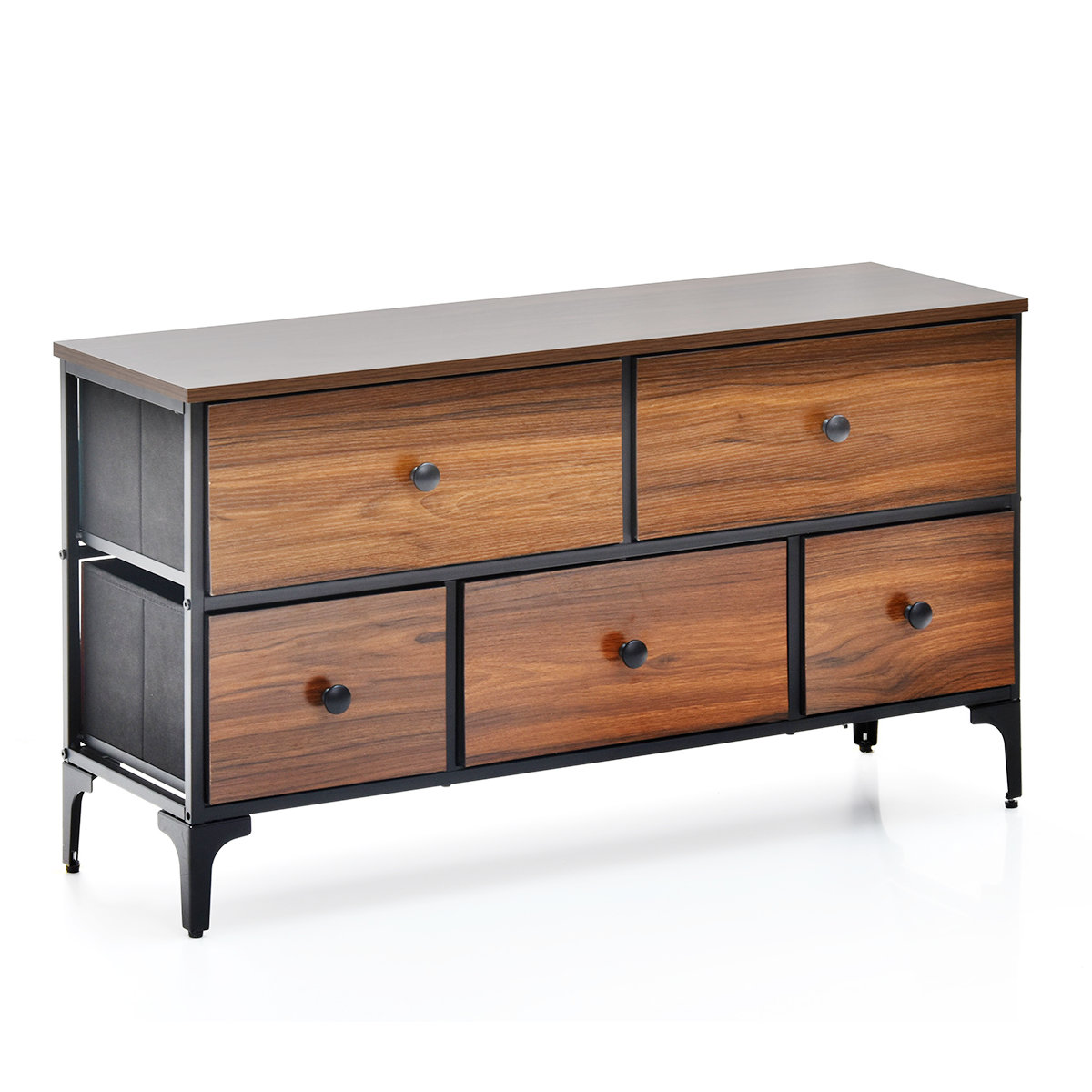 チェスト 2段 幅102cm 木目調 リバーシブル 天板付き 脚付き ( 両面 引出し 棚 ラック 収納 アメリカン レトロ 衣類収納 お掃除ロボット対応 軽量 五杯 引手付き 衣替え スチールフレーム )