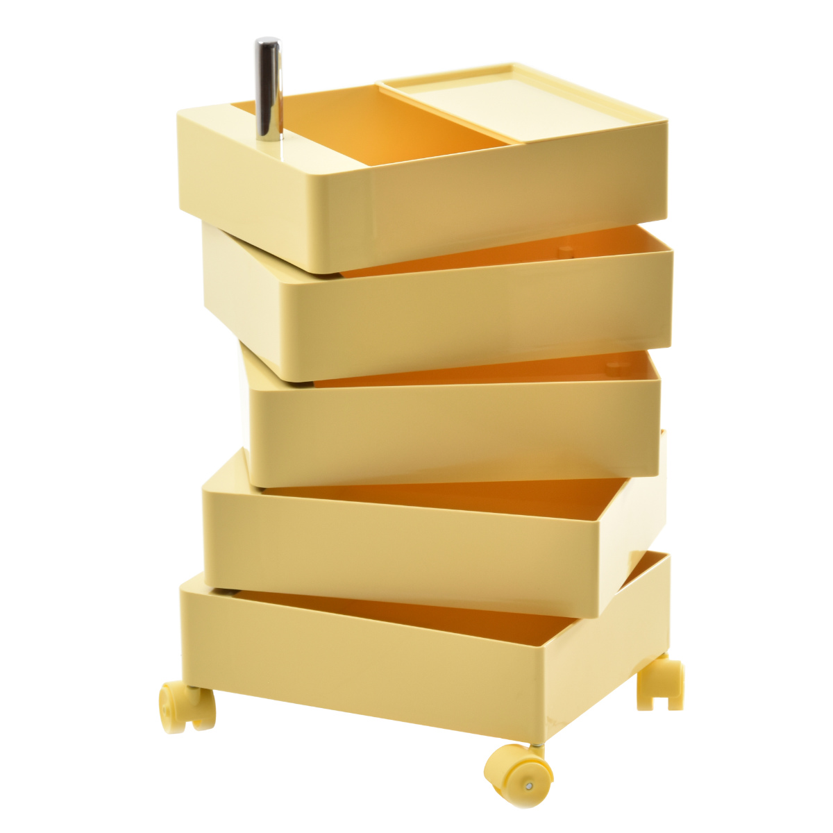 収納ワゴン 5段 360度 回転 キャスター付き ( ワゴン 収納 棚 ラック 五段 トレー トロリー サイドワゴン 5段トレー デスクサイド 回転式 トレイ アイボリー ライトブラウン ライトブルー イエロー ) 【イエロー】 イエロー